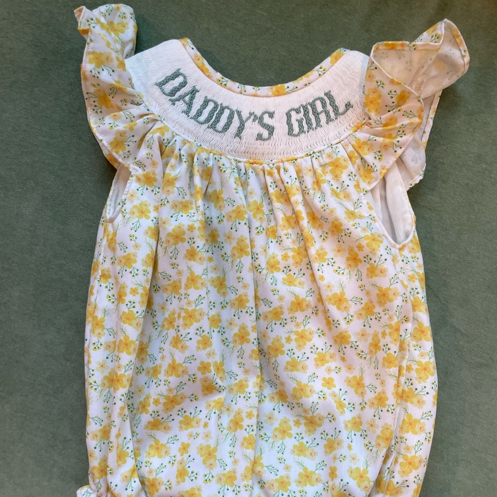 Southern Taters Daddy’s Girl Smocked Bubble 12m